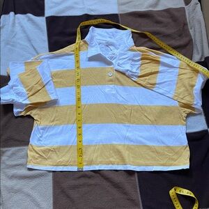 SO Yellow and White Polo Collar Crop Top